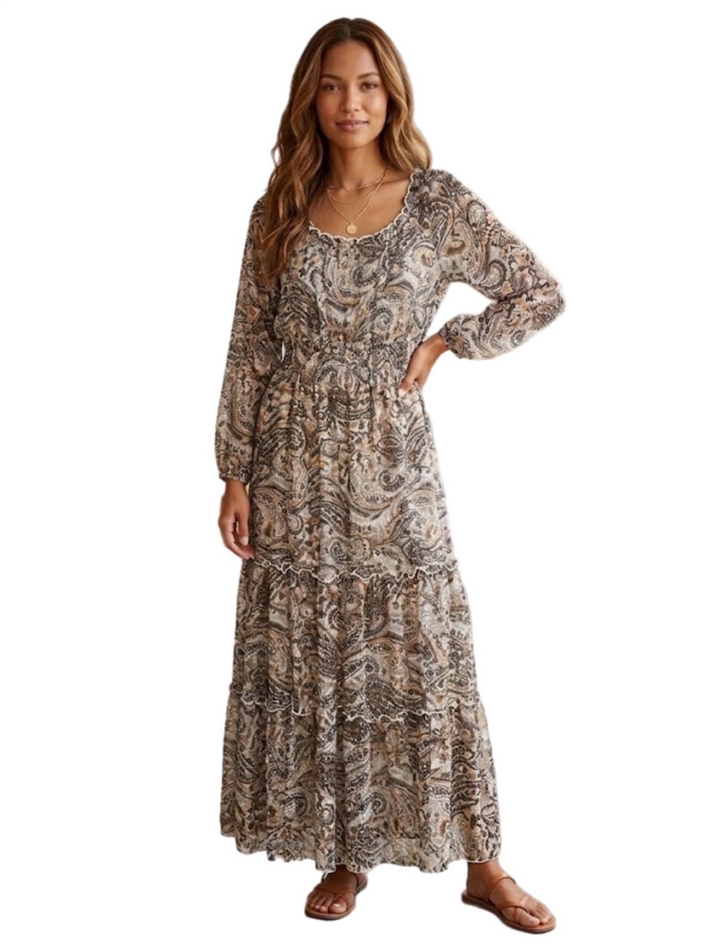 12 Kate and Lily Women’s Paisley Tiered Maxi Lightweight Formal Neutral Dress